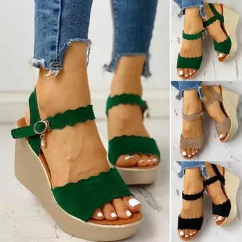 Женские модные сандалии на танкетке с открытым носком на платформе и высоком каблуке с кристаллами 38 бежевый