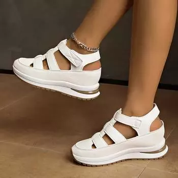 Женские модные сандалии однотонные с круглым носком на платформе и каблуке повседневные спортивные туфли 35 белый