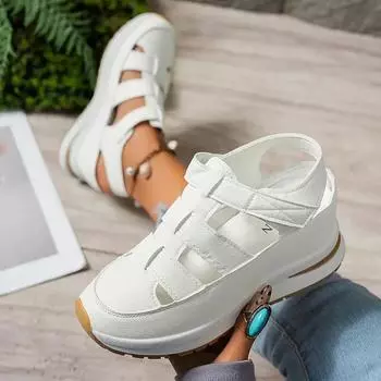 Женские модные сандалии однотонные с круглым носком на платформе и каблуке повседневные спортивные туфли 35 белый