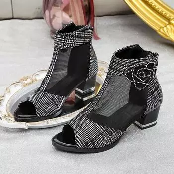 Женские модные сандалии с открытым носком, осенние новые осенние сетчатые дышащие сумки с круглым носком и крутые ботинки 35 чёрный