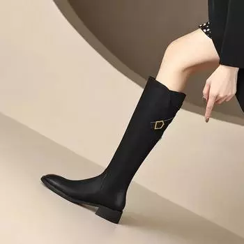 Женские модные сапоги до колена, женские осенне-зимние ботинки на высоком каблуке с меховой молнией, классические ретро-сапоги до колена на платформе, Knight Botas De Mujer 2024 35 чёрный