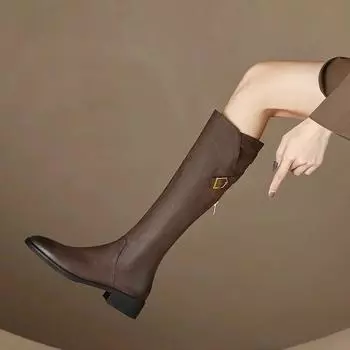 Женские модные сапоги до колена, женские осенне-зимние ботинки на высоком каблуке с меховой молнией, классические ретро-сапоги до колена на платформе, Knight Botas De Mujer 2024 35 чёрный