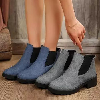 Женские модные сапоги на платформе 2024 года, осенние парусиновые дизайнерские готические ботильоны на молнии, высокие каблуки, мотоциклетные сапоги Bota De Vaqueiro 35 синий