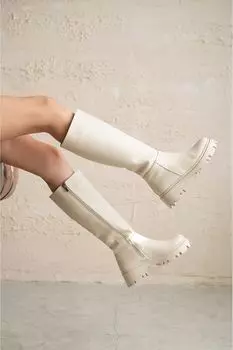 Женские модные сапоги ниже колена Amaris на толстой подошве - кожа