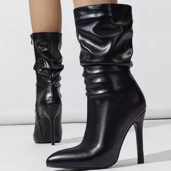 Женские модные сапоги с острым носком и высоким каблуком в европейском и американском стиле, женские сексуальные короткие сапоги с боковой молнией 35