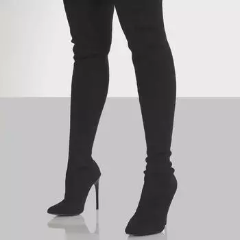Женские модные сапоги выше колена на высоком каблуке с эластичной подошвой 2021 года чёрный