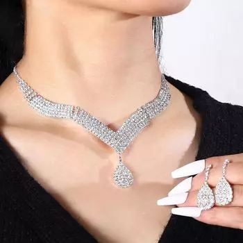 Женские модные серьги, ожерелье, ювелирные изделия, комплект из двух частей, цепочка-коготь, свадебные украшения, изысканный и простой подарок на день рождения