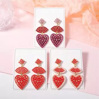 Женские модные серьги-подвески Love из сплава с бусинами из риса и бриллиантами One Size розовый