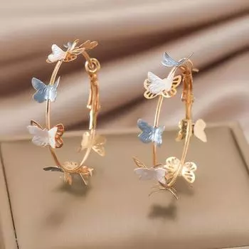 Женские модные серьги, полые многослойные, в форме бабочки, легкие, роскошные серьги-кольца, розовые, белые, сплав, гальваническое покрытие, элегантные, подарочные украшения для вечеринки синий