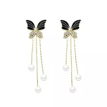 Женские модные серьги с кисточками и жемчугом и цирконием в форме бабочки
