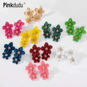 Женские модные серьги в стиле бохо с длинными кисточками из сплава и цветком, корейские элегантные серьги с растениями, серьги с цветами OG011 красный