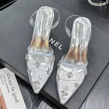 Женские модные серебряные туфли с острым носком и неглубоким носком, модные свадебные банкетные удобные сандалии на квадратном каблуке для свиданий 35