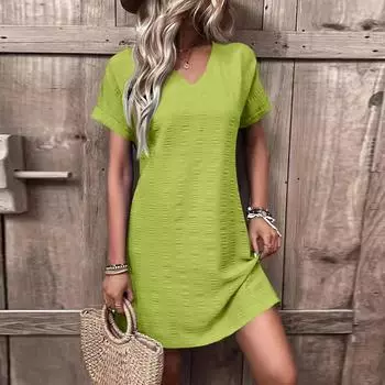 Женские модные сексуальные тонкие однотонные повседневные платья с v-образным вырезом и коротким рукавом L