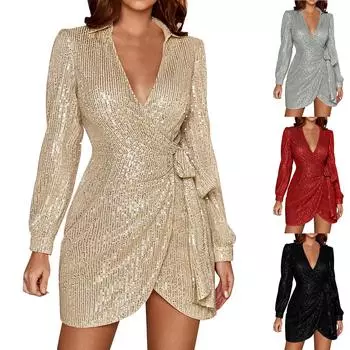 Женские модные сексуальные вечерние платья с V-образным вырезом, шнуровкой, бисером и талией, утягивающие платья для пожилых людей L чёрный