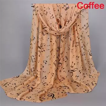 Женские модные шарфы с принтом музыкальных нот, дамский мягкий шифоновый шарф-бесконечность, новый кофейный