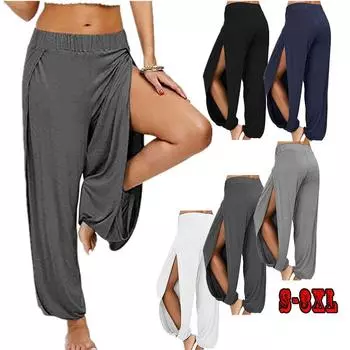 Женские модные шаровары женские с боковым разрезом для бега хиппи йога пляжные однотонные спортивные брюки S синий