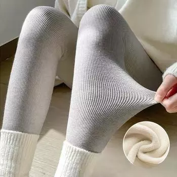 Женские модные шикарные теплые леггинсы из бархата, однотонные, простые, тонкие, мягкие, утолщенные, узкие брюки из овечьей шерсти L чёрный