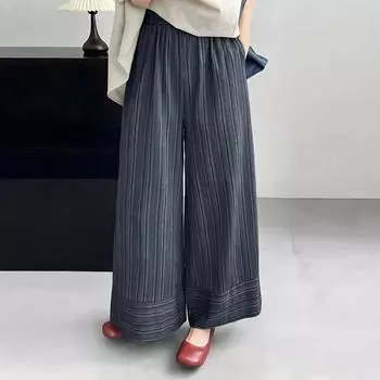 Женские модные широкие брюки с полосатым принтом, повседневные брюки, элегантные брюки, свободные брюки в стиле ретро OL, большие брюки S серый
