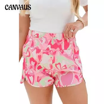 Женские модные шорты больших размеров с цифровой печатью, разноцветные, с широкой эластичной резинкой на талии S