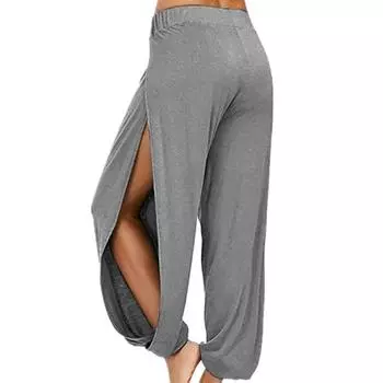 Женские модные штаны для йоги с высокой талией и разрезом, широкие штаны-шаровары, леггинсы для спортзала, повседневные однотонные полые брюки для тренировок, домашняя одежда для спортзала XXXL белый