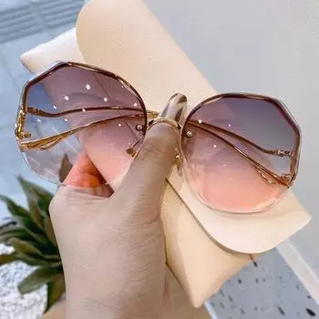 Женские модные солнцезащитные очки с градиентом, унисекс, солнцезащитные очки Ocean Lens без оправы с металлическими изогнутыми дужками, роскошные очки UV400 оттенков AS PICTURE