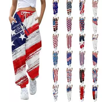 Женские модные спортивные повседневные спортивные штаны с карманами и шнурком с принтом M синий