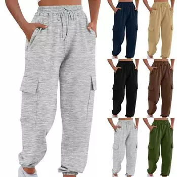 Женские модные спортивные рабочие брюки со шнурком, свободные однотонные повседневные брюки L армия зеленый