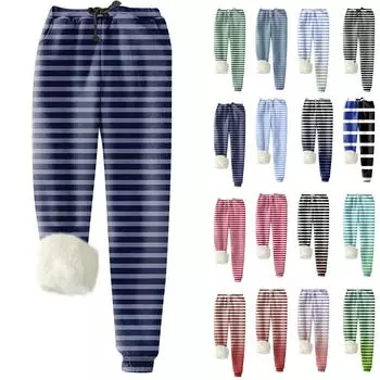 Женские модные спортивные свободные утолщенные теплые брюки из плотного флиса с принтом M синий