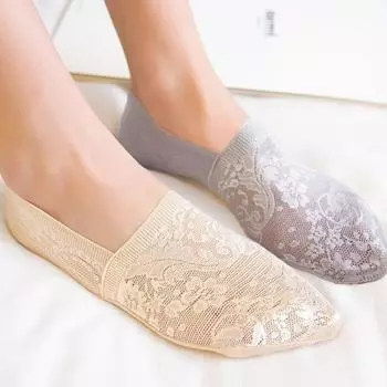 Женские модные стильные кружевные цветочные короткие носки противоскользящие невидимые носки до щиколотки для женщин и девочек летние носки чёрный