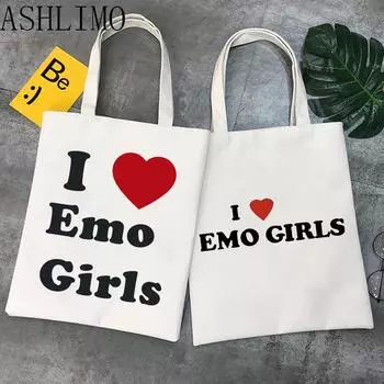 Женские модные сумки для покупок I Eom Girl с принтом, женские холщовые сумки на плечо, хлопковые продуктовые большие сумки, большая эстетика для девочек 24*26cm