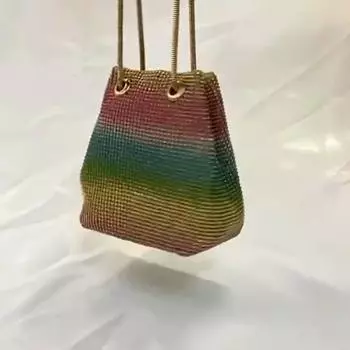 Женские модные сумки-ведра со стразами и бриллиантами, женские сумки на плечо с цепочкой в стиле ретро, блестящие маленькие сумки через плечо, женские сумки 15x12x17cm