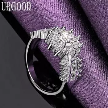 Женское ювелирное кольцо из стерлингового серебра 925 пробы с цирконом AAAA и цветком 7#