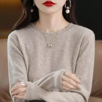 Женские модные свитера повседневные однотонные с принтом осень-зима с длинным рукавом и круглым вырезом свободные пуловеры M золотой