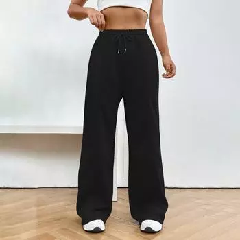 Женские модные свободные брюки-карго с завязками на талии, однотонные, для отдыха L чёрный