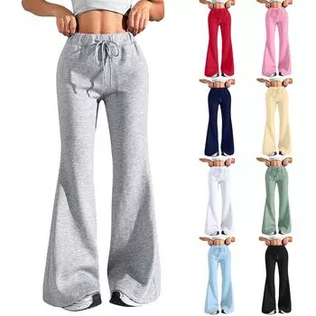 Женские модные свободные брюки-карго с завязками на талии, однотонные, расклешенные L бежевый