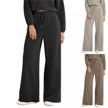 Женские модные свободные брюки-карго с завязками на талии, однотонные, расклешенные L чёрный