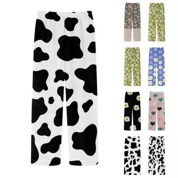 Женские модные свободные брюки с забавным принтом в стиле casual спортивные брюки повседневные брюки L чёрный