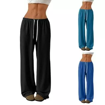 Женские модные свободные брюки с завязками на талии, однотонные L чёрный