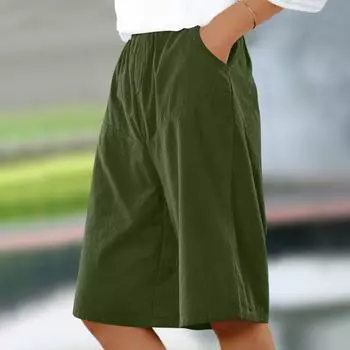 Женские модные свободные однотонные хлопковые повседневные брюки с карманами L армия зеленый