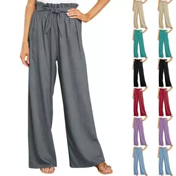 Женские модные свободные однотонные повседневные брюки L чёрный