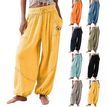 Женские модные свободные однотонные повседневные брюки с эластичной резинкой на талии и карманами XXL имбирный