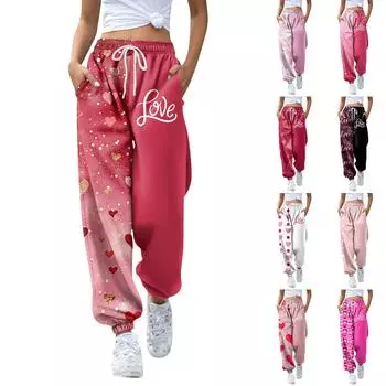 Женские модные свободные однотонные повседневные спортивные брюки на День святого Валентина с завязками на талии XXXL чёрный