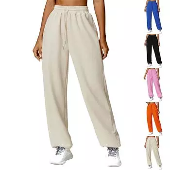 Женские модные свободные однотонные спортивные штаны на шнурке, повседневные брюки с карманами M оранжевый