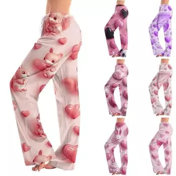 Женские модные свободные повседневные брюки и пижамы с принтом ко Дню святого Валентина L бежевый