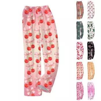 Женские модные свободные повседневные брюки с эластичным поясом и принтом для дома L чёрный