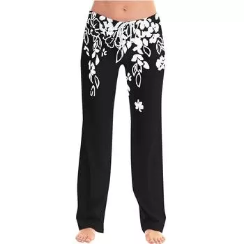 Женские модные свободные повседневные брюки с цветочным принтом L чёрный