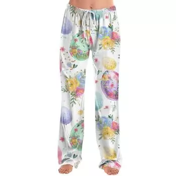 Женские модные свободные повседневные брюки с пасхальным принтом L бежевый