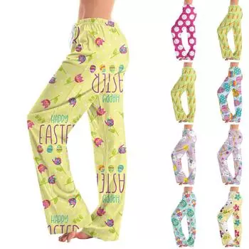 Женские модные свободные повседневные брюки с пасхальным принтом L армия зеленый