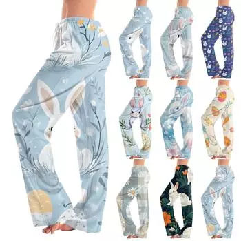 Женские модные свободные повседневные брюки с пасхальным принтом L синий