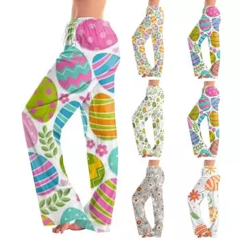 Женские модные свободные повседневные брюки с пасхальным принтом XXL синий